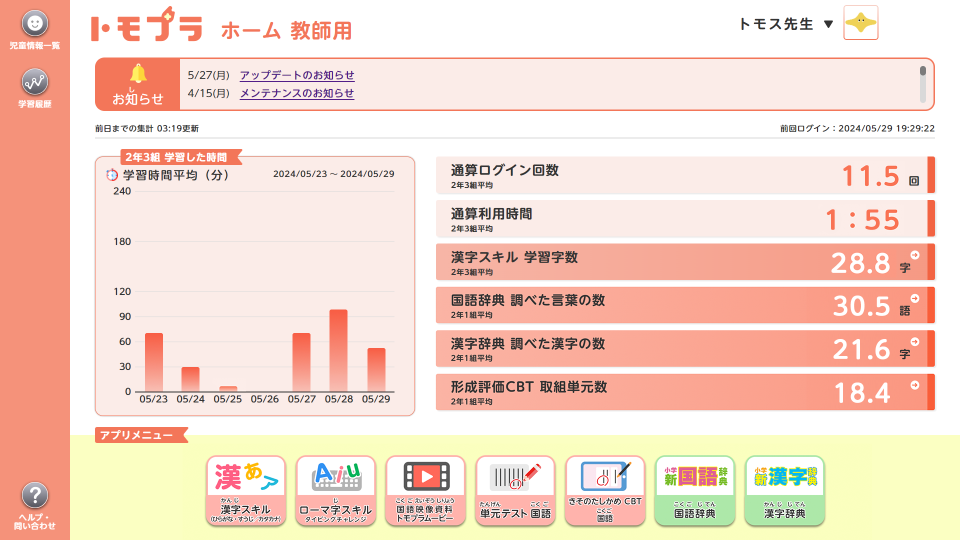 指導・学習状況がひと目でわかる